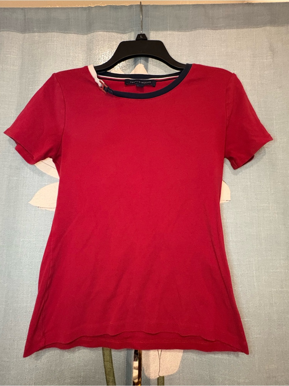 Tommy Hilfiger Red Short Sleeve Crew Tee with Navy Trim